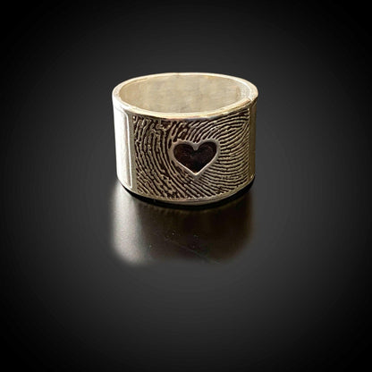 Wide Band Fingerprint Ring | Sterling Silver | Heart or Cross - Adorn Designs Jewelery