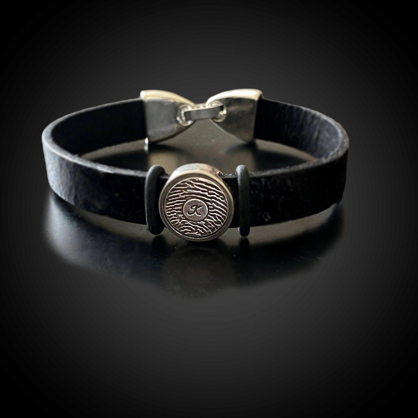 Leather Bracelet Personalized with Your Loved Ones Fingerprint & Initial - Adorn Designs Jewelery