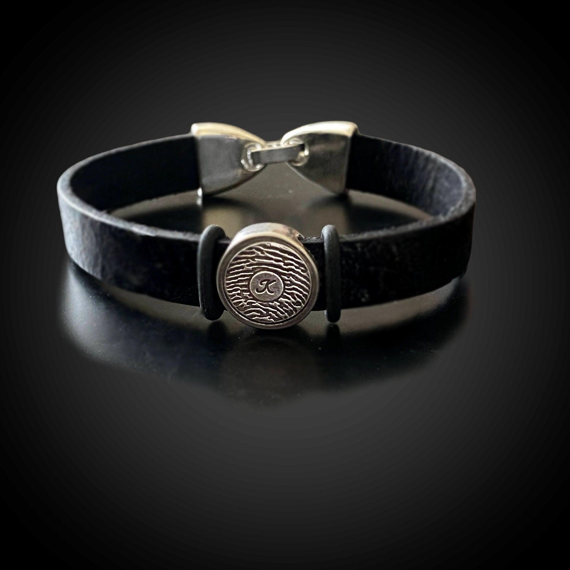 Leather Bracelet Personalized with Your Loved Ones Fingerprint & Initial