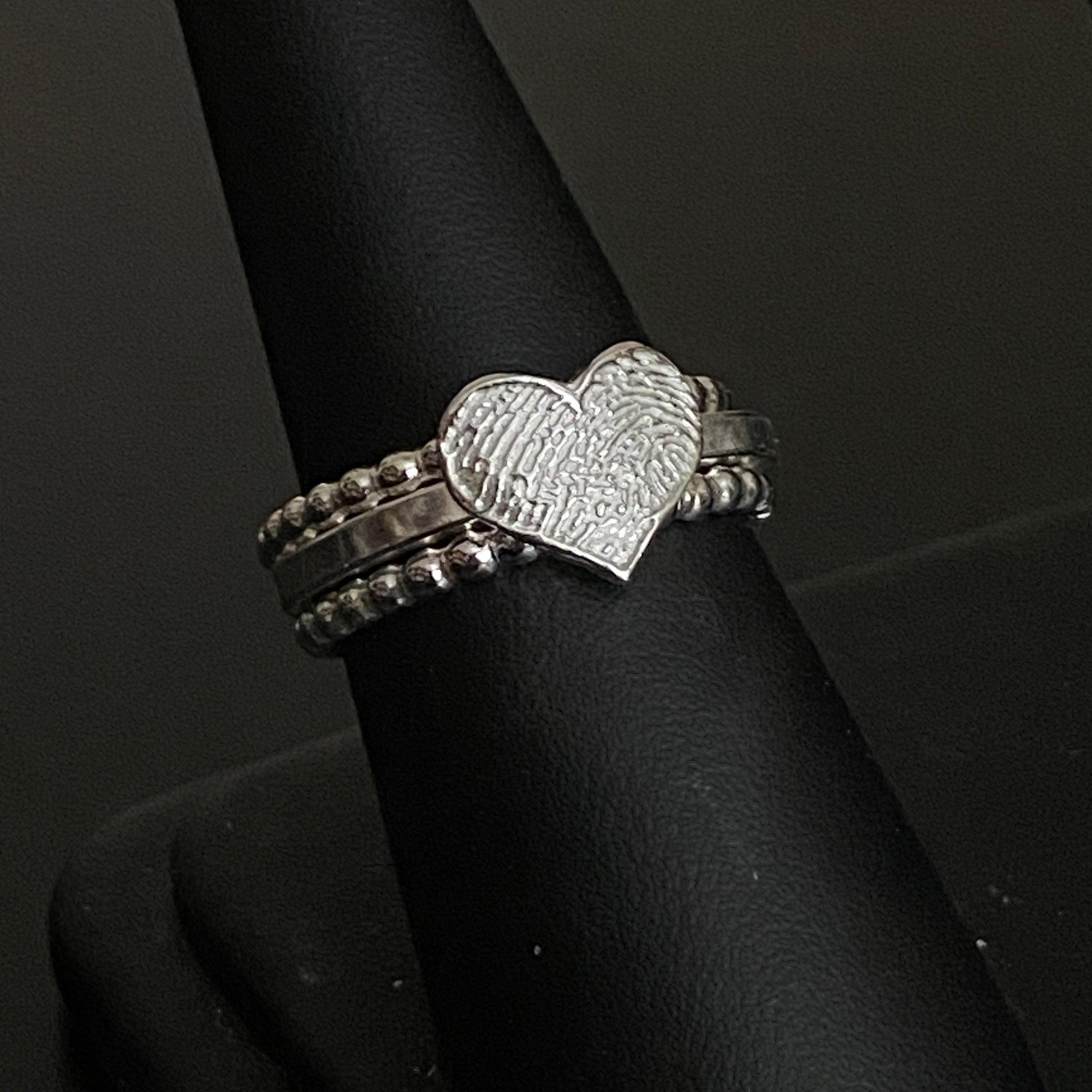 Stacking Square & Twist Band Fingerprint Rings - Sterling Silver - Adorn Designs Jewelery