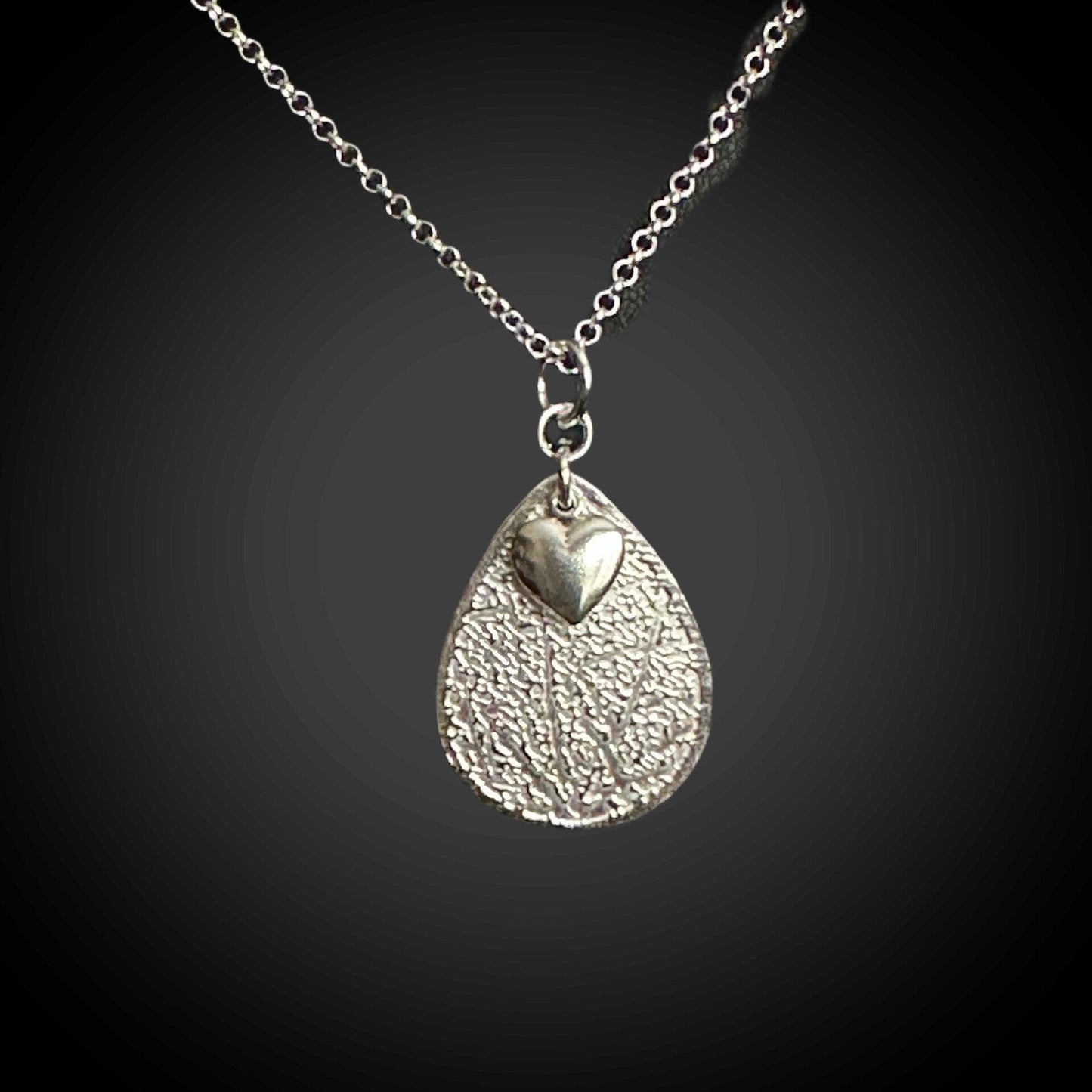 Personalized Fingerprint Necklace | Teardrop Shape w Heart Charm - Adorn Designs Jewelery