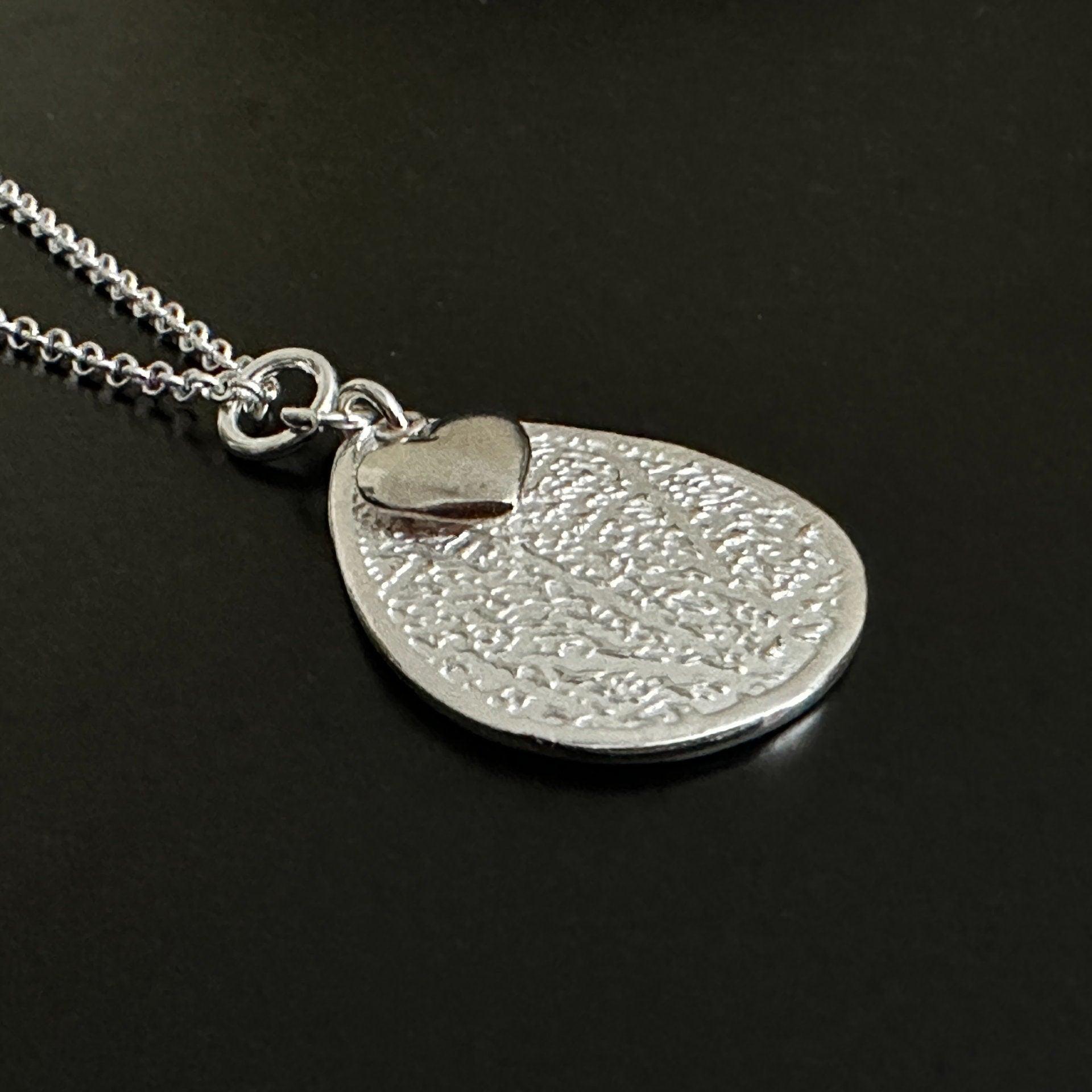 Personalized Fingerprint Necklace | Teardrop Shape w Heart Charm - Adorn Designs Jewelery