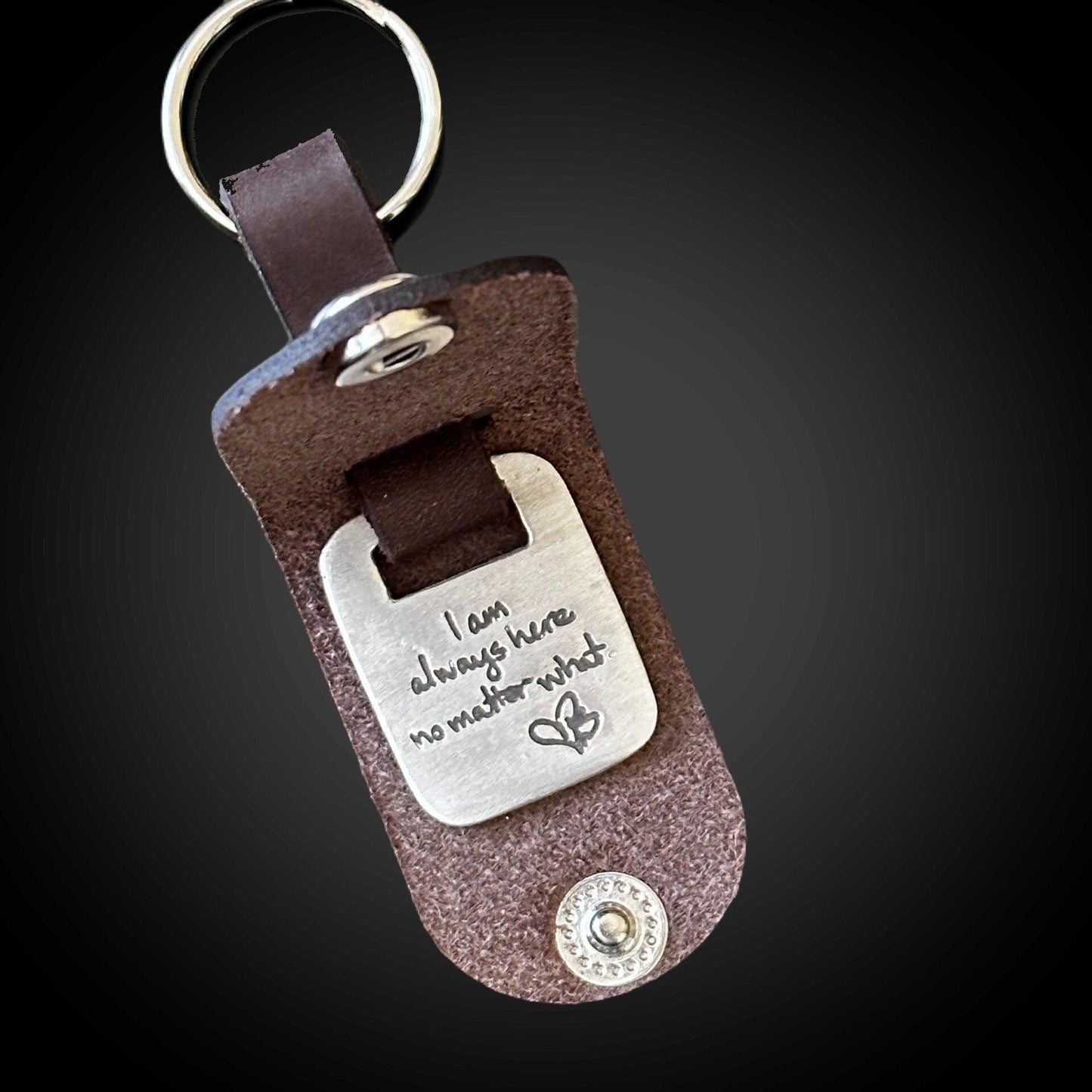 Leather Fold Over Key Ring w/ Handwriting or Fingerprint Medallion - Adorn Designs Jewelery