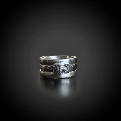 Wide Fingerprint Ring w/ 3 sterling silver stacking bands - Rectangle Fingerprint